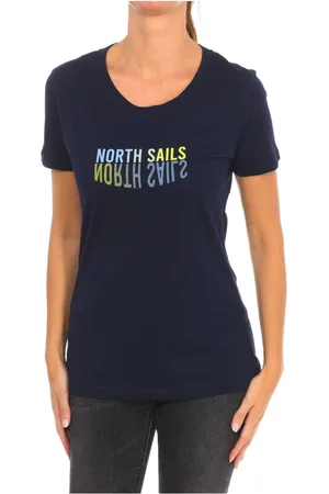 North Sails Koszulki, Kobieta, Niebieski, L, Bawełna, T-shirt z krótkim rękawem i ściągaczem na szyi