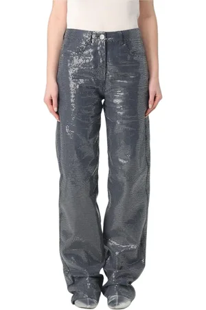 MVP Wardrobe Jeansy, Kobieta, Niebieski, 2XS, Jeansyy z cekinami o szerokich nogawkach