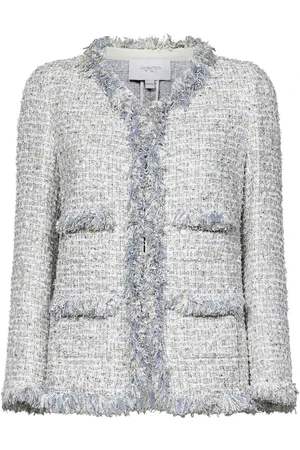 Giambattista Valli Kurtki, Kobieta, Niebieski, S, Tweed, Niebieska Kozak z Frędzlami w Serek