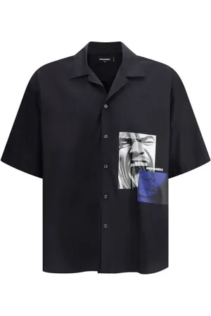 Dsquared2 Koszule, Mężczyzna, Czarny, S, Koszula z monogramem i kubańskim kołnierzem