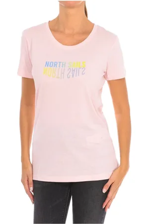 North Sails Koszulki, Kobieta, Różowy, L, Bawełna, T-shirt z krótkim rękawem i ściągaczem na szyi