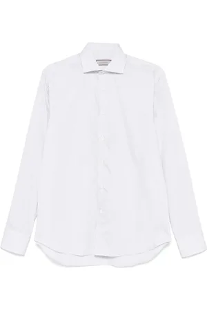 CANALI Koszule, Mężczyzna, Niebieski, M, Paski koszula z bawełny Made in Italy