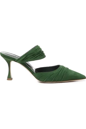 Manolo Blahnik Buty, Kobieta, Zielony, 37 EU, Zamsz, Zielone Zamszowe Sandały z Marszczeniem