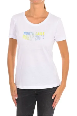North Sails Koszulki, Kobieta, Biały, XL, Bawełna, T-shirt z krótkim rękawem i ściągaczem na szyi