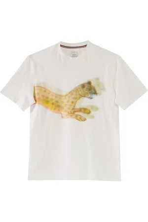 Paul Smith Koszulki, Mężczyzna, Biały, S, Bawełna, T-shirt z nadrukiem leoparda z krótkim rękawem z bawełny