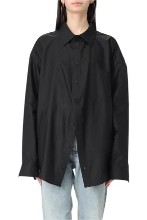 Balenciaga Bluzki, Kobieta, Czarny, XS, Len, Minimalistyczna Koszula z Logo na Poplinie