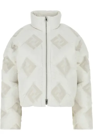 Fendi Kurtki, Kobieta, Biały, M, Nylon, Biała Kurtka Puchowa z Monogramem Wysoki Kołnierz