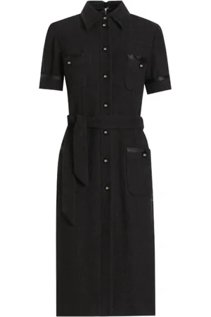 Dolce & Gabbana Sukienki, Kobieta, Czarny, XS, Czarna sukienka koszulowa z paskiem