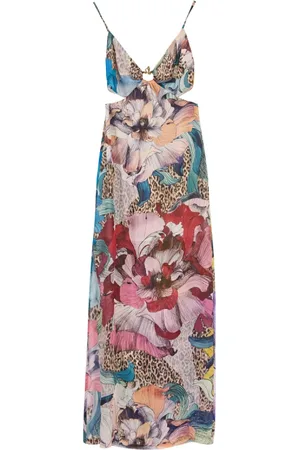 Roberto Cavalli Sukienki, Kobieta, Wielobarwność, M, Szyfon, Kwiatowa Sukienka Maxi z szyfonu