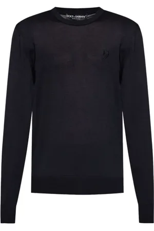 Dolce & Gabbana Swetry, Mężczyzna, Niebieski, L, Granatowy Sweter z Haftem