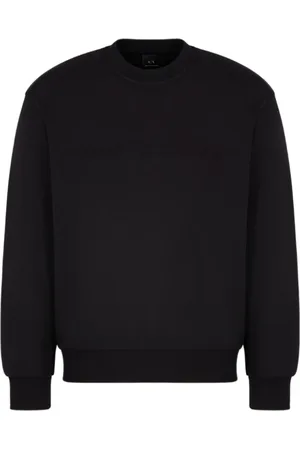 Armani Exchange Bluzy, Mężczyzna, Czarny, XS, Czarny Bawełniany Sweter z Okrągłym Dekoltem i Haftowanym Logo