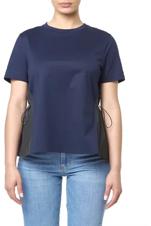 HERNO Koszulki, Kobieta, Niebieski, M, Bawełna, Niebieski Bawełniany T-shirt z Okrągłym Dekoltem