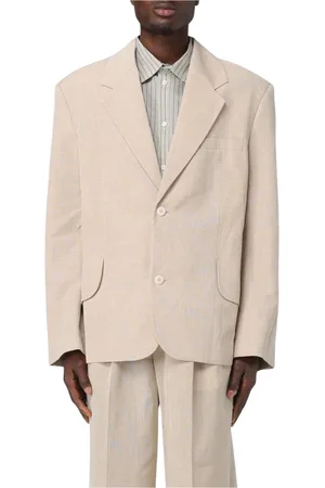 Jacquemus Kurtki, Mężczyzna, Beżowy, L, Oversized Lniany Blezer