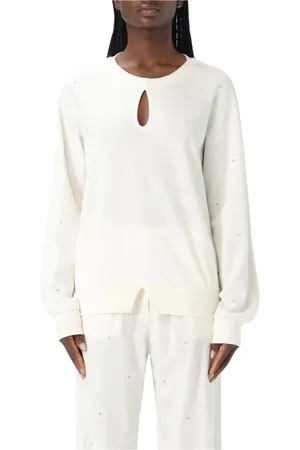 Liu Jo Bluzy, Kobieta, Biały, L, Beige Embellished Pullover Sweatshirt