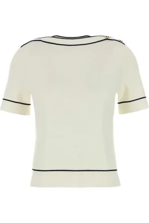 Gucci Koszulki, Kobieta, Biały, L, Biała Top z Dekoltem w Stylu Łódź z Logo Guziki