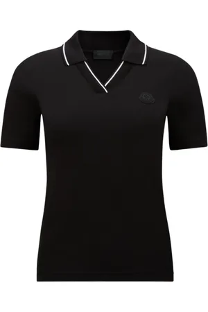Moncler Koszulki, Kobieta, Czarny, M, Czarna Koszulka Polo z żebrowanym dzianiem