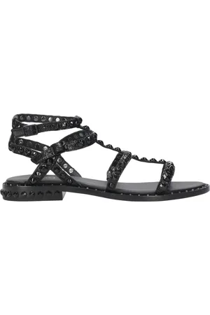 Ash Buty, Kobieta, Czarny, 36 EU, Czarne Skórzane Sandały z Nitami i Paskiem na Kostkę