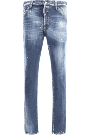 Dsquared2 Jeansy, Mężczyzna, Niebieski, S, Bawełna, Jeansyy bawełniane z naszywką z logo ze skóry