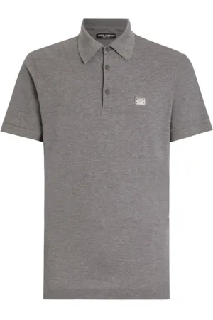 Dolce & Gabbana Koszulki, Mężczyzna, Szary, 3XL, Szara Koszulka Polo z Plakietką