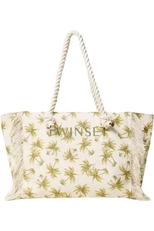 Twin-Set Torebki, Kobieta, Beżowy, ONE SIZE, Bawełna, Torba shopper z płótna z postrzępionymi krawędziami