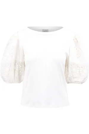 SEA Bluzki, Kobieta, Beżowy, L, Dahlia Eyelet Puff Sleeve Top