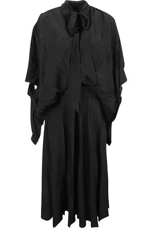 Balenciaga Sukienki, Kobieta, Czarny, 2XS, Len, Czarna Midi Sukienka z Jedwabiu z Wycięciami