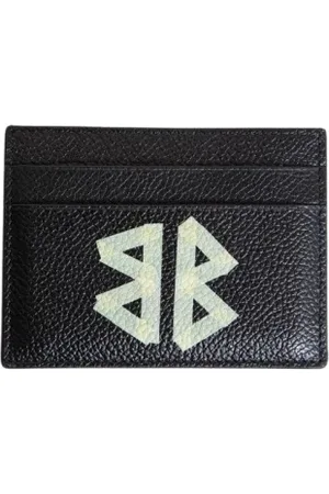 Balenciaga Akcesoria, Mężczyzna, Czarny, ONE SIZE, Len, Monogram Skórzany Portfel na Karty Mężczyźni
