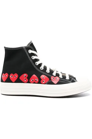 Comme des Garçons Buty, Mężczyzna, Czarny, 44 EU, Czarne Trampki z Nadrukiem Serca