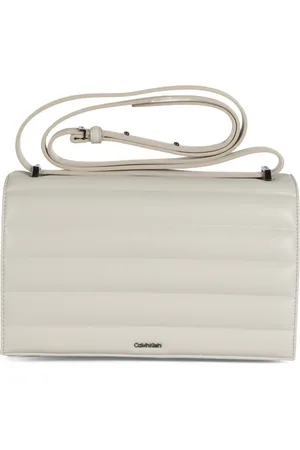 Calvin Klein Torebki, Kobieta, Biały, ONE SIZE, Skóra, Pikowana torebka crossbody z plakietką z logo