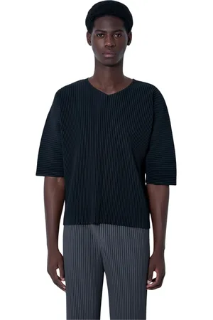 Issey Miyake Koszulki, Mężczyzna, Czarny, M, Plisowany Crewneck Top