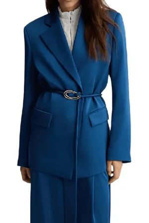 Liu Jo Kurtki, Kobieta, Niebieski, L, Poliester, Safir Fluid Blazer z Klejnotem
