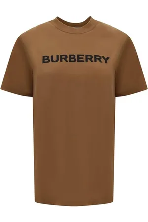 Burberry Koszulki, Kobieta, brązowy, M, Monogramowa Bawełniana Koszulka z Żebrowanym Obrzeżem