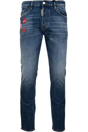 Dsquared2 Jeansy, Mężczyzna, Niebieski, L, Męskie Jeansyy z Guzikami i Detalami Pac-Man