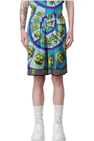 VERSACE Szorty, Mężczyzna, Wielobarwność, M, Niebieskie Jedwabne Szorty z Głową Meduzy