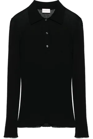 Moncler Koszulki, Kobieta, Czarny, M, Rozpinany Polo Czarny Logo Rękaw