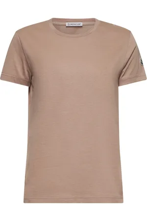 Moncler Koszulki, Kobieta, Różowy, L, Różowe T-shirty i Pola z Logo Patch