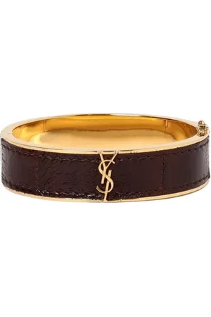 Saint Laurent Akcesoria, Kobieta, Żółty, S, Tłoczony bransoletka skórzana biżuteria