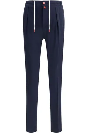 Kiton Spodnie, Mężczyzna, Niebieski, W32, Bawełniane spodnie z naszywką monogramową