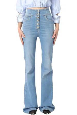 Elisabetta Franchi Jeansy, Kobieta, Niebieski, W28, Denim, Pochlebne Bell Bottom Jeansy