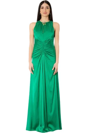 SIMONA CORSELLINI Sukienki, Kobieta, Zielony, XS, Elegancka Długa Sukienka - Twist Emerald