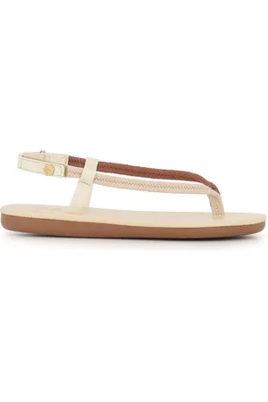Ancient Greek Sandals Buty, Kobieta, Beżowy, 38 EU, Sandały z Paskiem Skórzane w Kolorze Cuoio i Białym