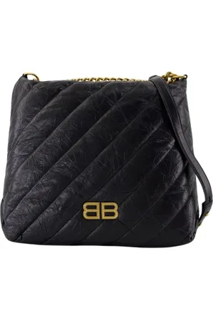 Balenciaga Torebki, Kobieta, Czarny, ONE SIZE, Len, Czarna skórzana torba na ramię Crushed Calf