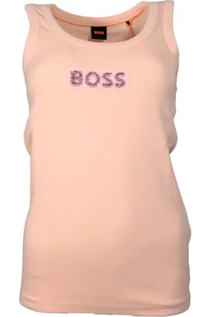 HUGO BOSS Koszulki, Kobieta, Różowy, M, Bawełna, Koronkowy Top z Bawełny z Hematytami w Różowym