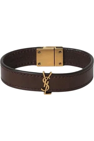 Saint Laurent Akcesoria, Kobieta, brązowy, M, Bransoletka skórzana brązowa z zapięciem na złoto