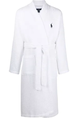 Ralph Lauren Bielizna nocna, Mężczyzna, Biały, S, Bawełna, Luksusowy szlafrok z białej bawełny z haftowanym logo