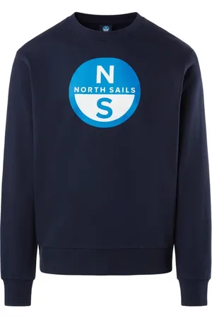 North Sails Bluzy, Mężczyzna, Niebieski, S, Bawełna, Organiczna Bawełna Crewneck Sweatshirt Big Logo