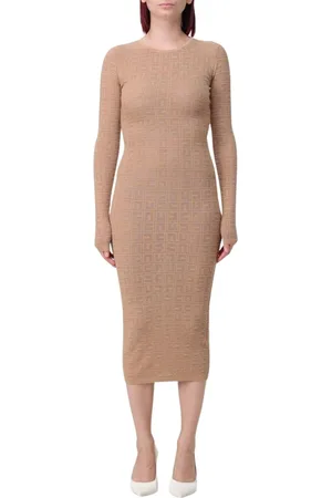 Elisabetta Franchi Sukienki, Kobieta, brązowy, L, Elegancka Geometryczna Długa Sukienka