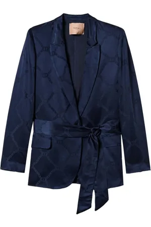 Twin-Set Kurtki, Kobieta, Niebieski, XS, Niebieski Blezer z Logo Jacquard