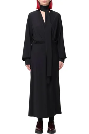 Sportmax Sukienki, Kobieta, Czarny, S, Czarna Sukienka Midi z Wiązaniem