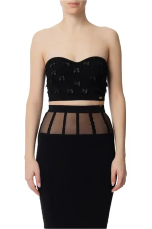 Elisabetta Franchi Koszulki, Kobieta, Czarny, M, Czarny Top z Kokardą
